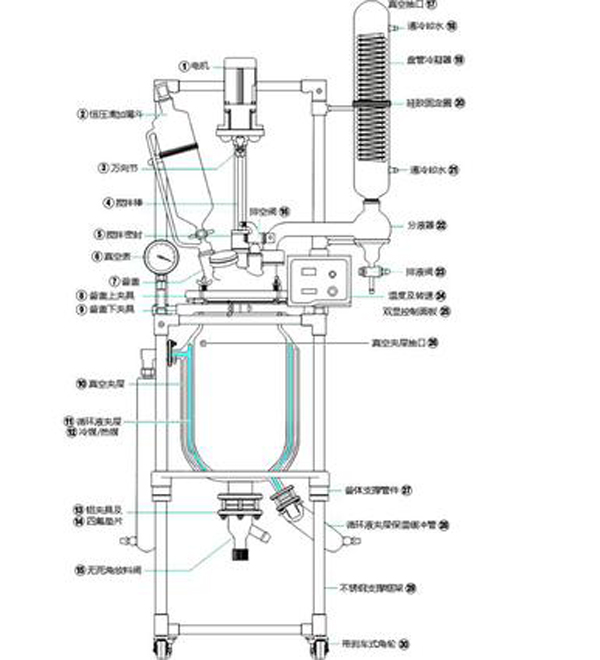 双层玻璃反应釜的配件构造示意图